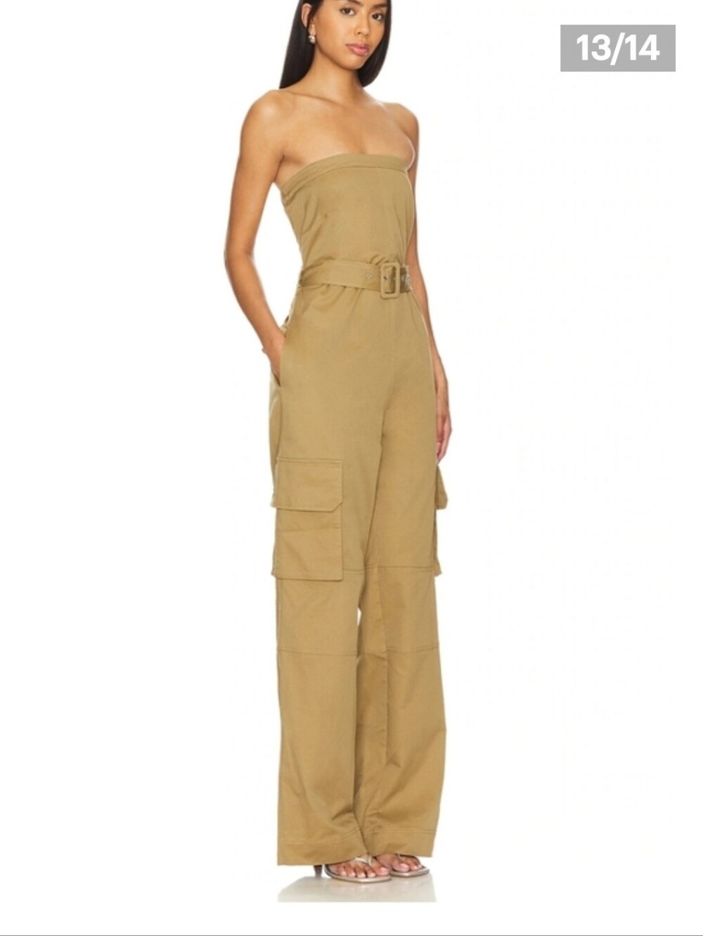 Lovers + Friends Khaki Strapless Cargo Jumpsuit
